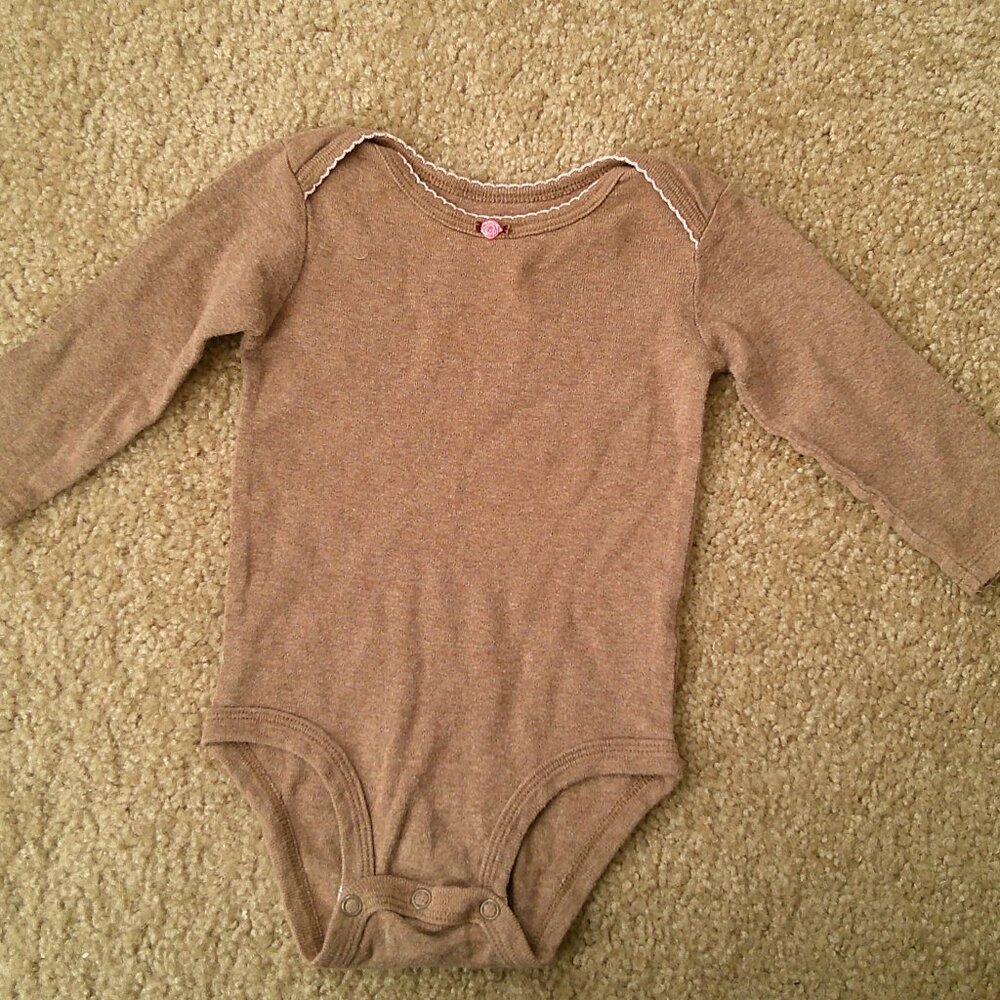 Carter's Brown Onesie Bodysuit with Pink rose Size 6m 100% Cotton